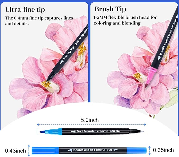 60 Colored Dual Markers Brush Pens, Fine Point Art Marker, Double Tip Colored Pen for Adult Coloring Books, Sketching, Drawing-DeskLoop Office