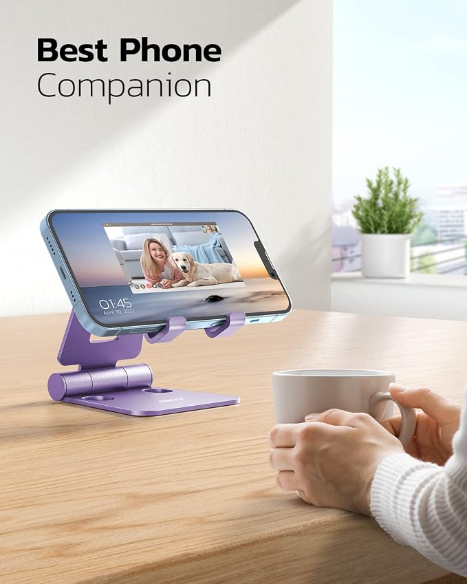 Nulaxy Dual Folding Cell Phone Stand, Fully Adjustable Foldable Desktop Phone - Image 6