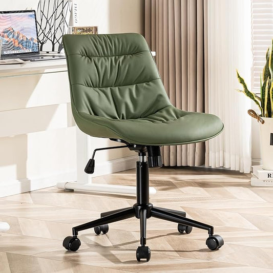 Kidol & Shellder Faux Leather Office Chair, Adjustable Swivel Height Task Chair, Rolling Wheels & Soft Backrest - Armless Ergonomic Desk Chair for Home, Office,Vanity,Gaming(Bean-Green)-DeskLoop Office