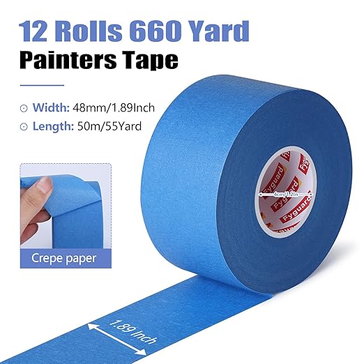 12 Rolls Blue Painters Tape 2 Inch Wide Painters Tape Bulk 1.89In × 660 Total Yd Multi-Purpose Blue Masking Tape for Wall Painting Color Separation Edge Repair Car-DeskLoop Office