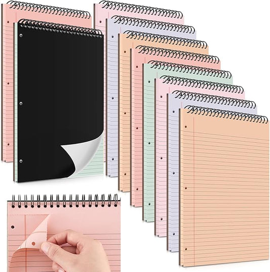 10 Packs 8.5" x 11" Top Spiral Notebook with 3 Hole Punched Legal Pads College Ruled Notepad 50 Sheets Hard Cardboard Paper Wirebound Notepad for Office School Business (Light Colors)-DeskLoop Office
