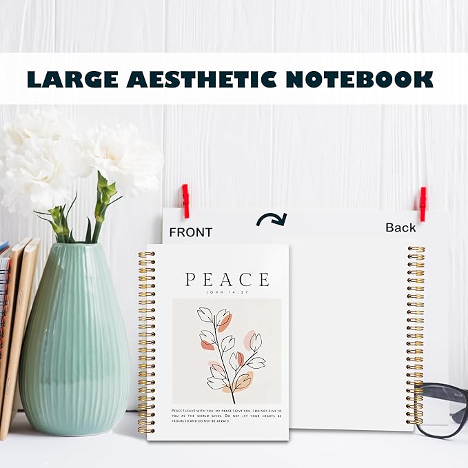 BearCake Peace I Leave with You Boho Floral Christian Notebook Journal, Christian Gifts for Women, Bible Notebooks for Note Taking, Bible Journaling Notebook, Hardcover Spiral Notebook 5.5x8.3-DeskLoop Office