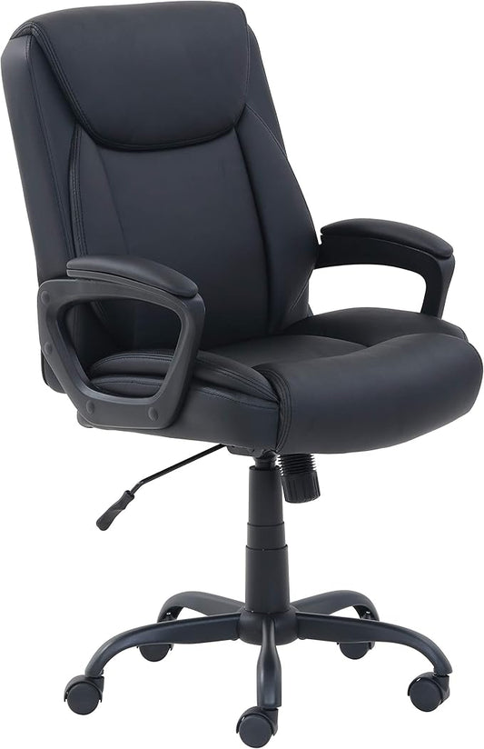 Amazon Basics Classic Puresoft PU Padded Mid-Back Height Adjustable Office Computer Desk Chair with Armrest, 26"D x 23.75"W x 42"H, Black-DeskLoop Office