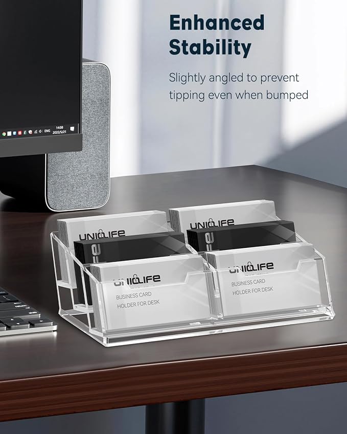 Uniclife Acrylic Business Card Holder for Desk 6 Slots Clear Business Card Display Stand for Men & Women Desktop Business Card Organizer Card Stand for Office Home Exhibition, 360 Card Capacity-DeskLoop Office
