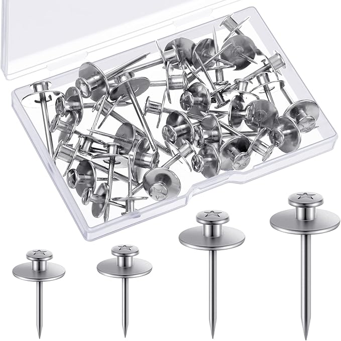 Zhengmy 40 Pcs Double Headed Picture Hangers Nails 4 Size Long Thumb Tacks Wall Nails for Hanging Pictures Decorative Push Pins Hooks for Drywall Photo Office Home Decor, 20/30/ 40/ 50lb(Silver)-DeskLoop Office