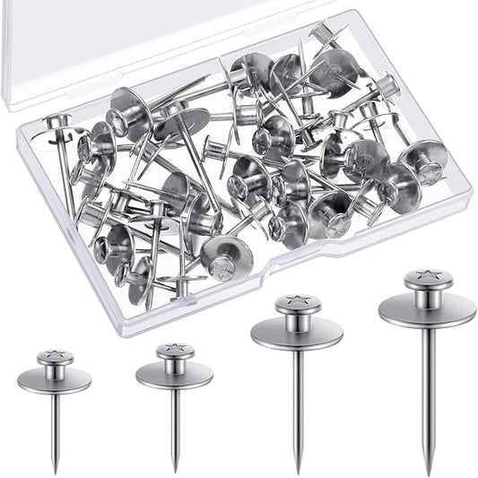 Zhengmy 40 Pcs Double Headed Picture Hangers Nails 4 Size Long Thumb Tacks Wall Nails for Hanging Pictures Decorative Push Pins Hooks for Drywall Photo Office Home Decor, 20/30/ 40/ 50lb(Silver)-DeskLoop Office