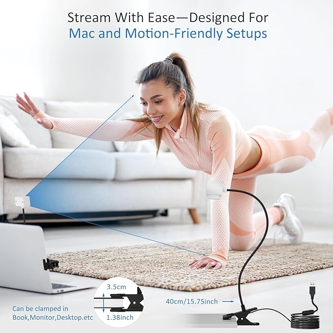 Webcam 1080P for PC, Eye Contact Webcam for Desktop Computer (White)-DeskLoop Office