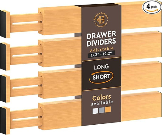 Bambüsi 4 Pack Drawer Divider - Bamboo 2.6" High, 12.5-17" Adjustable Drawer Organizers for Clothes, Expandable Dresser Separators in Bedroom/Bathroom/Kitchen/Office Organization and Storage-DeskLoop Office