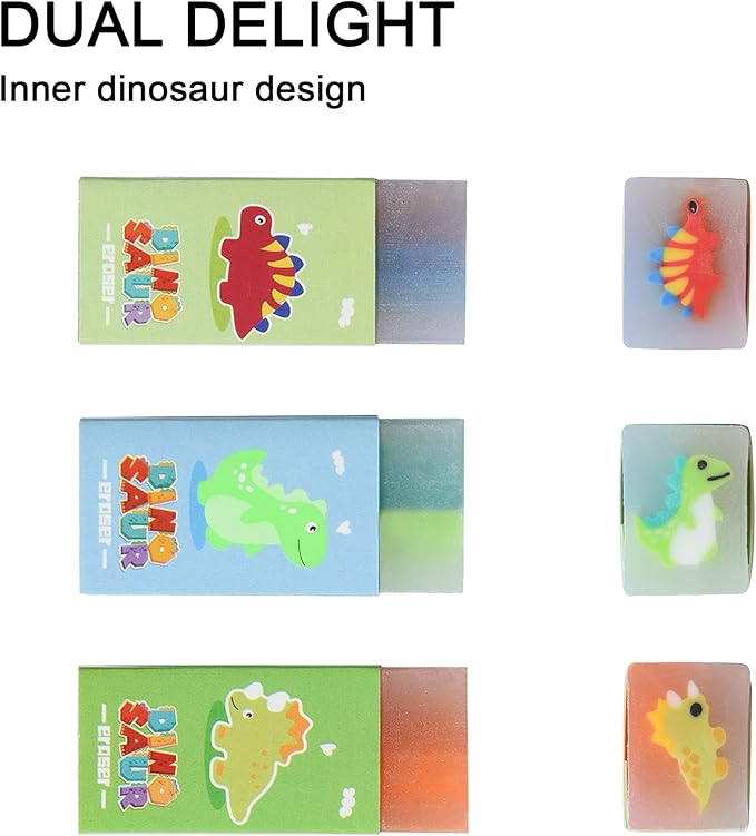 18Pcs Cute Dinosaur Erasers for Kids Bulk, Kawaii Fun Pencil Jelly Erasers for School Classroom Supplies Prize Gifts Party Favors-DeskLoop Office