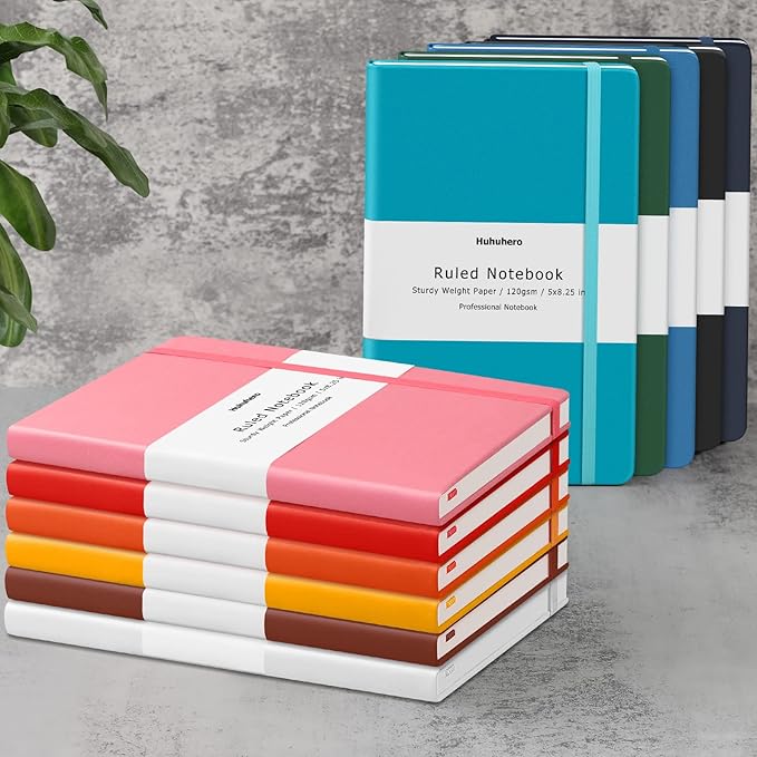 Huhuhero Lind Notebook Journals for Writing, 120Gsm Premium Thick Paper Hardcover Notebooks for Work, Business, Note Taking, Office School Supplies 5"×8.25" (10, Navy Blue)-DeskLoop Office