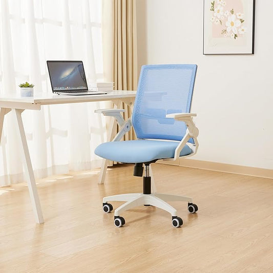 Ergonomic Office Chair Desk Chair with Adjustable Height Mesh Computer Chair Swivel Chair with Flip-up Arms and Lumbar Support Blue-DeskLoop Office