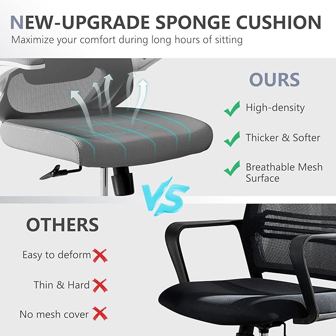 Computer Office Chair, Ergonomic Comfort Home Desk Chair, Mid Back Gaming Chair with Wheels, Adjustable Height, Lumbar Support, Flip-up Armrest with 350LBS Capacity-DeskLoop Office