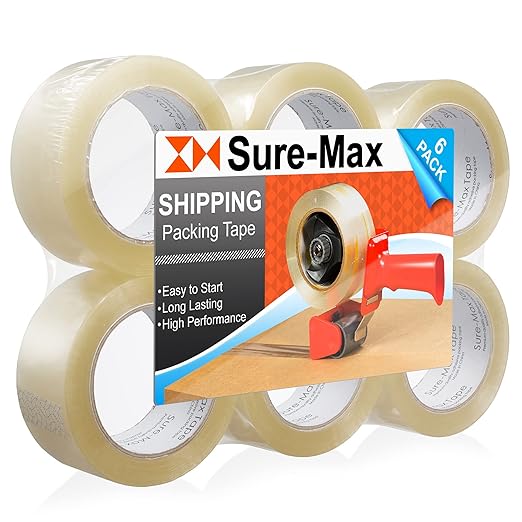 Sure-Max Premium Carton Packing Tape 1.8 mil 330 Feet (110 Yards) - Clear - 6 Rolls-DeskLoop Office