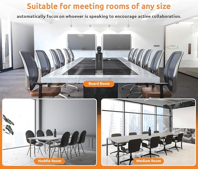 TOUCAN 360-Degree Video Conference Camera, 1080p HD Webcam with 4 Noise Reduction Mics, Speaker, AI Tracking, Works with Zoom, Google Voice, Microsoft Teams and More, for PC/Mac/Tablet-DeskLoop Office