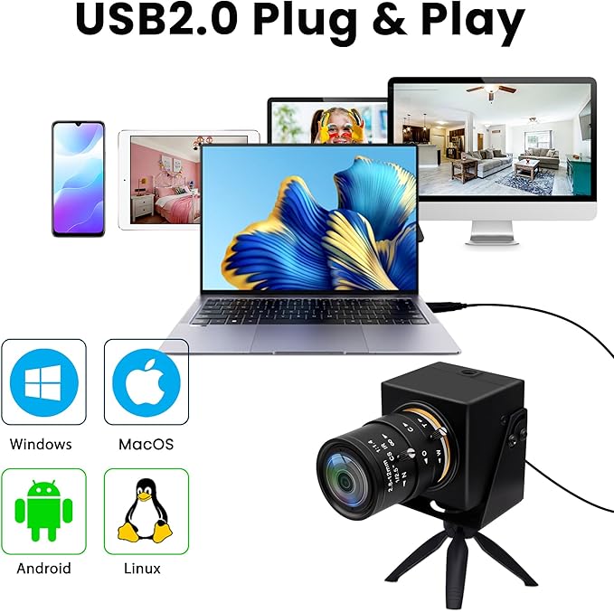SVPRO Global Shutter USB Camera - 1200P 90FPS High Speed with 2.8-12mm Zoom Lens, Manual Focus Close-up Webcam for Golf Swing, Industrial Camera - USB Plug and Play-DeskLoop Office