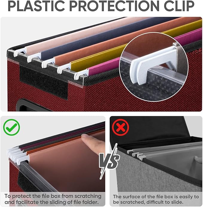BALEINE File Organizer Box with Lid, Collapsible File Folder Organizer with Plastic Slide, Hanging File Folder Box for Office Document Storage (2 Pack, Red, S)-DeskLoop Office