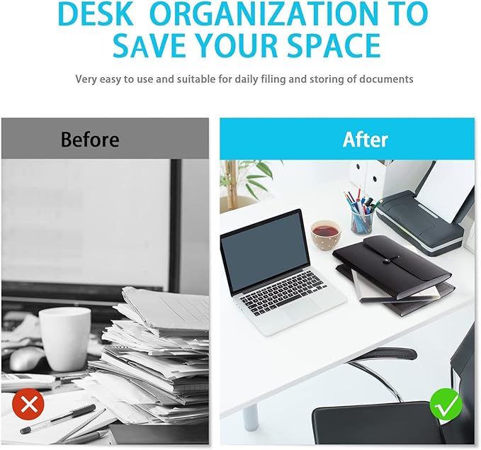 Expanding File Folder File Organizer 13 Pockets File Organizer Accordion Filing Folder Expandable File Folder for Documents Aesthetic Paper Organizer Folder for Work, School, Home, Office, 2Black-DeskLoop Office