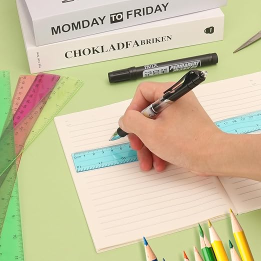 180 Pack 12-Inch Plastic Rulers Bulk, Plastic Ruler, Colored Transparent Ruler with Dual-Scale Measurement, Easy to Store, for Home, or Office and, Practical Use by KUKLIPJIM-DeskLoop Office