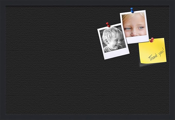 PinPix pin Cork Bulletin Board Made from Canvas, Classic Black Pattern 30 x 20 Inches (Completed Size) and Framed in Satin Black (PinPix-622)-DeskLoop Office