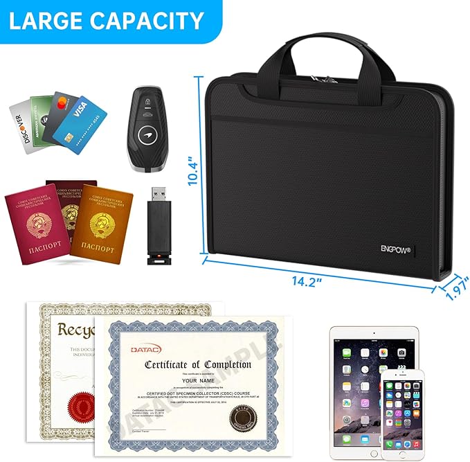 ENGPOW Accordion File Organizer,Fireproof Expanding File Folder with Multi Pockets,13 Colorful Pockets Document Organizer with Handle & Labels,Portable Home Travel Safe Storage for Letter A4 Files-DeskLoop Office