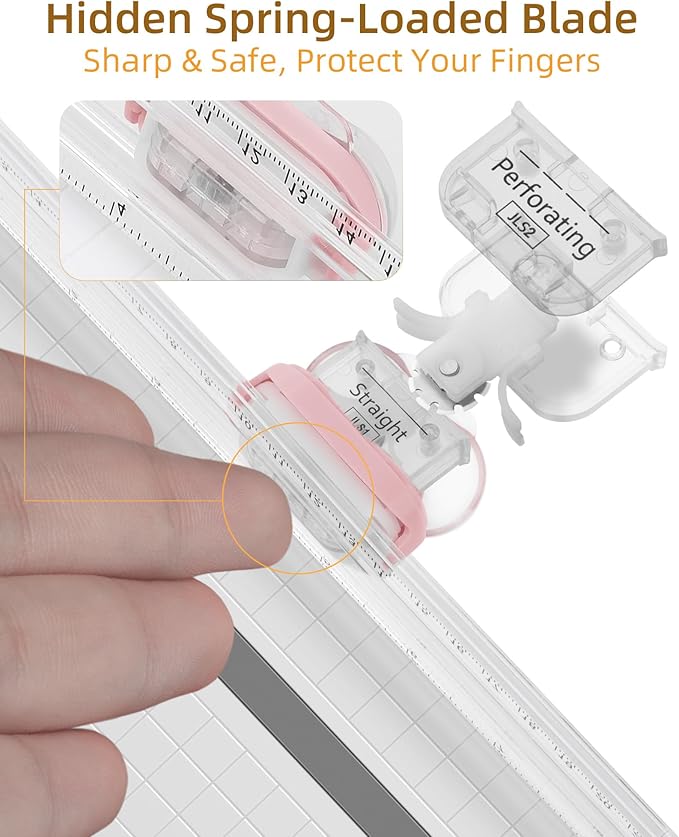 Firbon 3-in-1 Paper Cutter, 9" Compact A5 Paper Trimmer with Straight Cut, Scoring & Perforating Blades for Cardstock, Scrapbooking, Crafting, Labels & Home Office (Pink)-DeskLoop Office