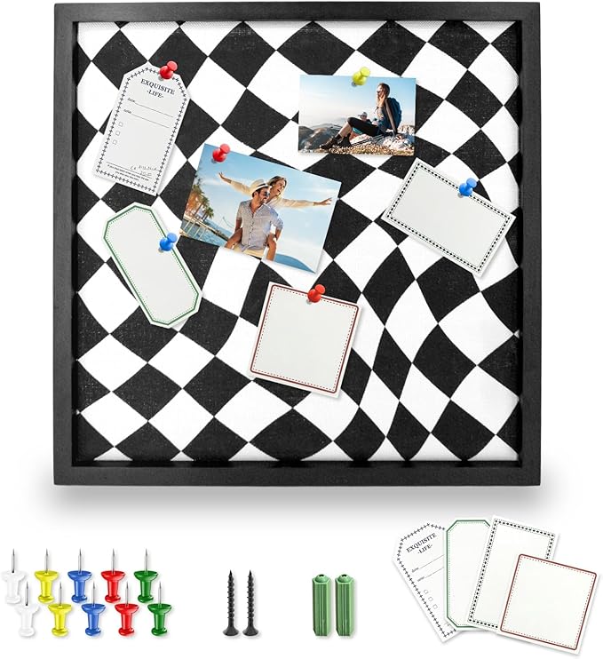 Cork Bulletin Board with Decorative Black and White Linen – 20x20 Inch Square Pin Board for Walls, Girls Vision Board for Organizing Notes, Photos & Reminders, Perfect for Office & Home-DeskLoop Office