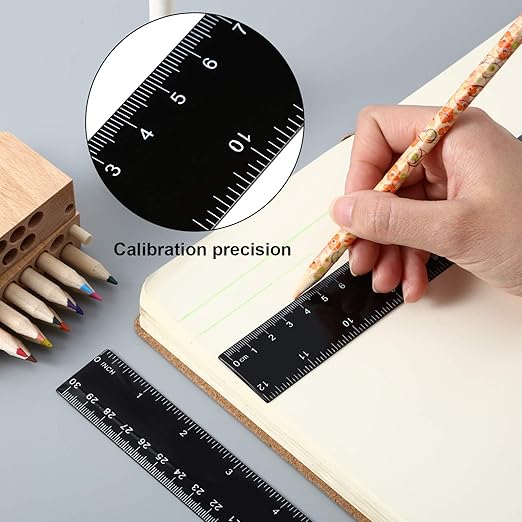 50 Pack Black Plastic Ruler, 12 Inch Standard/Metric Rulers Straight Ruler Measuring Tool for Student School Office (Black)-DeskLoop Office