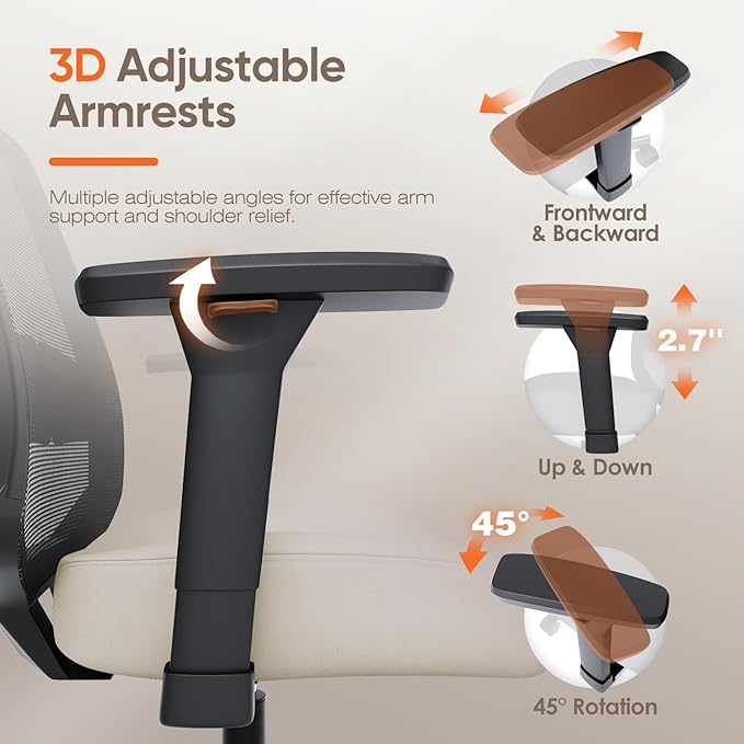 Ergonomic Office Chair, Mesh Computer Desk Chairs with Adjustable Lumbar Support, 3D Armrests, Tilt Function, Comfy Wide Seat, Swivel Executive Work Task Chair for Company and Home-DeskLoop Office