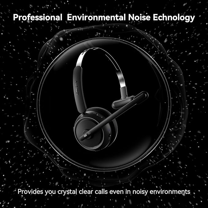 LEVN Wireless Headset 5.2 for Call Center, Bluetooth Headphones with Mic for Work(Noise Cancelling), 65 Hours Woktime & Mute Button,Wireless Headset for Work from Home/Office/PC/Computer/Laptop(Black)-DeskLoop Office