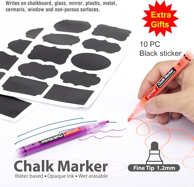 ZEYAR Liquid Chalk Marker, Wet Erase Marker, Water-Based Opaque Ink, Fine Tip for Detailed Drawing, Writes on Nonporous Chalkboards, Bistro Boards, Windows, Plastic and more (48 Full Colors)-DeskLoop Office