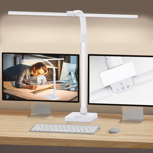LED Desk Lamp for Home Office, 24W Bright Desk Lamp with Phone Holder Base - 25 Lighting Modes Eye-Caring Desk Light Adjustable Gooseneck Lamp for Workbench Drafting Reading Study-White-DeskLoop Office