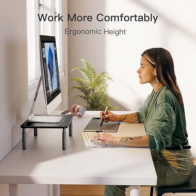 HUANUO Monitor Stand, Monitor Stand Riser 3 Height Adjustable, Monitor Riser with Airflow Vents, Laptop Stand for Desk, Laptop Riser, Desk Organizer for Monitor, 15.6" Laptop, PC, Printer-DeskLoop Office