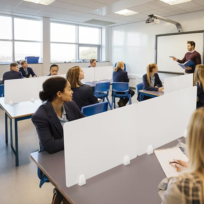 4PCS Desk Divider Office Partitions 23.6''x15.8'' Freestanding Desk Privacy Panel Protective Acrylic Partitions with Clips for Office School Call Center-Noise and Visual Guard-DeskLoop Office