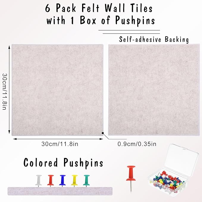Large Cork Board 36" x 24", 6 Pack Felt Wall Tiles with Colored Pushpins, Bulletin Board with Removable Self-Adhesive Strips, Pin Board Cork Boards for Walls Office Home-Light Tan-DeskLoop Office