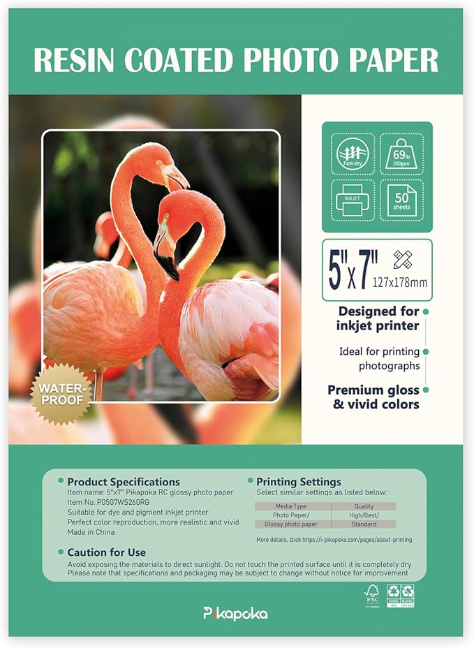 Ultra-Premium Glossy RC Photo Paper, Professional and Heavyweight Metallic Resin Coated Photo Paper, Pigment and Dye Inkjet Printer Suitable, Waterproof, 5x7, 50 Pack-DeskLoop Office