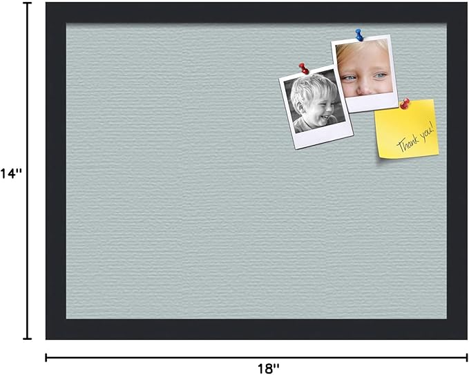 PinPix 18x14 Inch Cork Bulletin Board. This Decorative Framed Pin Board Comes with Soft Blue Design and a Satin Black Frame. Ideal for Home Office Decor or Message Board (PinPix-1814)-DeskLoop Office