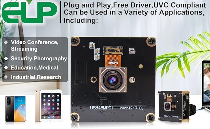 ELP 48MP Fast Autofocus USB Camera Module with 70degree No Distortion Lens for Computer Mini UVC USB2.0 Industrial Webcam Board 8000 * 6000 USB with Camera for Laptop PC Raspberry pi Jetson Nano-DeskLoop Office