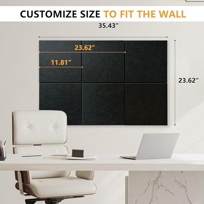 Large Cork Board for Wall with Pins, 36" x 24" Bulletin Board Self-Adhesive Pin Board | Customized 6 Packs Felt Tiles for Office Home Wall Decor, Black-DeskLoop Office