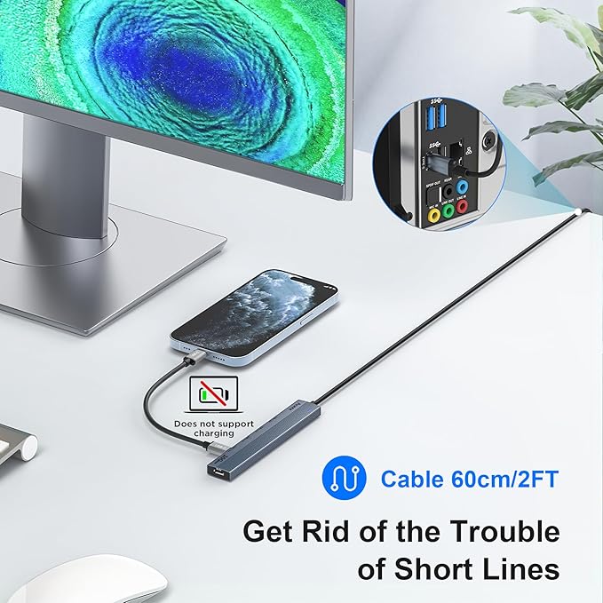 Aceele USB C Hub 10Gbps, 4 Port USB 3.2 Gen 2 Hub, USBC to USB-C Hub with Type-C Power Port, 2ft Extension Long Cable USBC Adapter Data Hub for MacBook Pro, MacBook, Samsung Chromebook, etc-DeskLoop Office