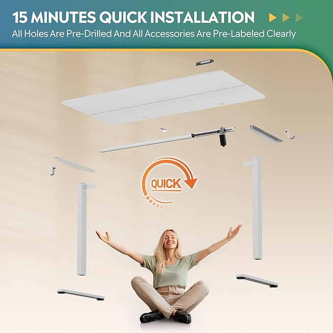 DEVAISE 55 Inch Electric Standing Desk, 3 Adjustable Height Stand up Desk for Home Office, Ergonomic Sit to Stand Desk with LED Touchscreen, Headphone Hook, 3 Memory Preset Computer Desk (White)-DeskLoop Office