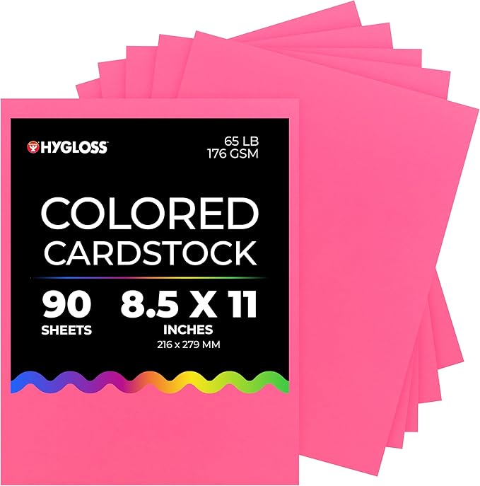 Hygloss Pink Bright Colored Cardstock - 8.5x11-Inch, 90 Sheets, 65 lb/ 176 gsm, Fade-Resistant, Acid-Free Color Card Stock Paper-DeskLoop Office