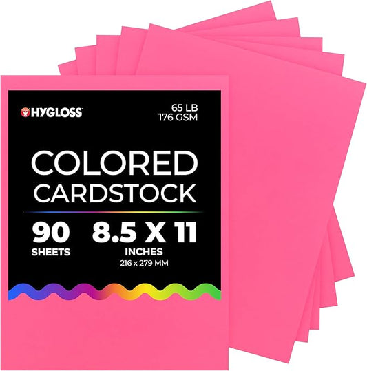 Hygloss Pink Bright Colored Cardstock - 8.5x11-Inch, 90 Sheets, 65 lb/ 176 gsm, Fade-Resistant, Acid-Free Color Card Stock Paper-DeskLoop Office
