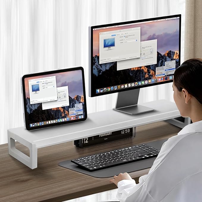 Dual Monitor Stand Riser – 36-Inch Computer Monitor Stand with Multifunctional Slot for 2 Monitors, Multi-Purpose Desktop Storage for Laptop, Printer, TV-DeskLoop Office