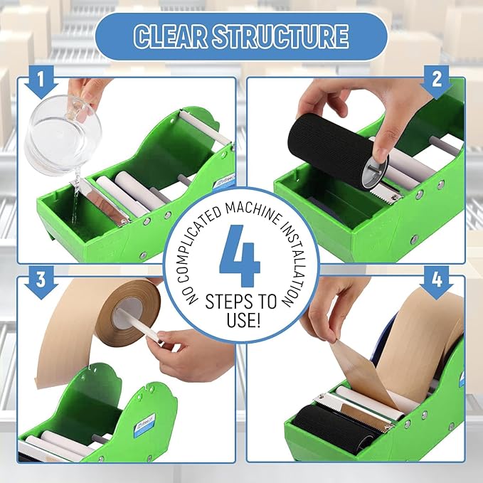 Water-Activated Tape Dispenser, Manual Kraft Gum Tape Dispenser, Width Adjustable 1.18-3.15", Light Weight & Portable Packing Tape Dispenser Set, Green-DeskLoop Office