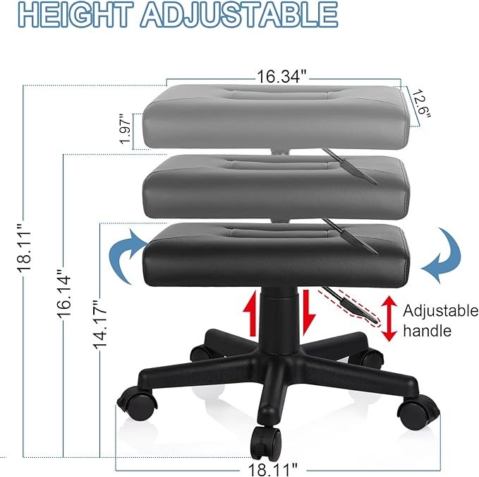 Footrest Stool Under Desk Adjustable Height Footrest Ottoman Ergonomic Foot Stool with Wheels 360° Rolling for Home Office (Black-1)-DeskLoop Office