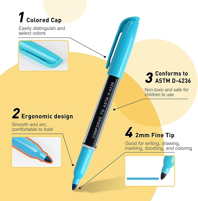 100 Permanent Markers Bulk - 50 Assorted Colors + 50 Black Drawing Marker Pens Set, Waterproof Quick Drying Colored Art Markers for Classroom Office School Store Supplies-DeskLoop Office