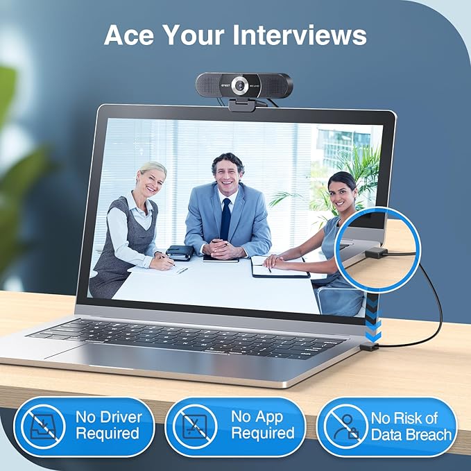 EMEET 3-in-1 4K Webcam with Microphone and Speaker, C980 PRO 60°-98° Wide Angle Webcam w/ 4 Noise Cancel Mics, 2 Speakers, Fixed Focus, Magnetic Privacy Cover, Great for Group and Personal Video Calls-DeskLoop Office