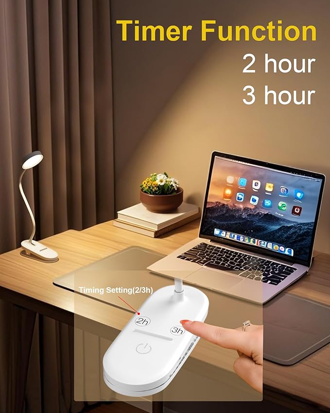 SZOKLED Red Light Reading Lights for Books in Bed, Clip on Lamp with Timer & Dimmable, Rechargeable Eye Care Night Light for Bedroom, Desk, Laptop, Headboard-DeskLoop Office