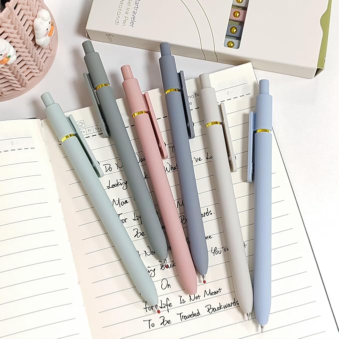 Gel Pens, 6 Pcs 0.5mm Fine Point Smooth Writing Pens Cute Pens, High-End Series Black Ink Pens for Journaling Note Taking, School Office Supplies for Women Men (6 Pcs Gold Morandi)-DeskLoop Office