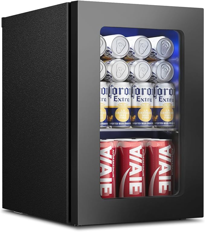24 Cans Beverage Refrigerator Cooler - Mini Fridge with Glass Door, Soda Wine Beer Drink Fridge - Small Refrigerator for Office Home Bedroom Dorm Bar, Black-DeskLoop Office